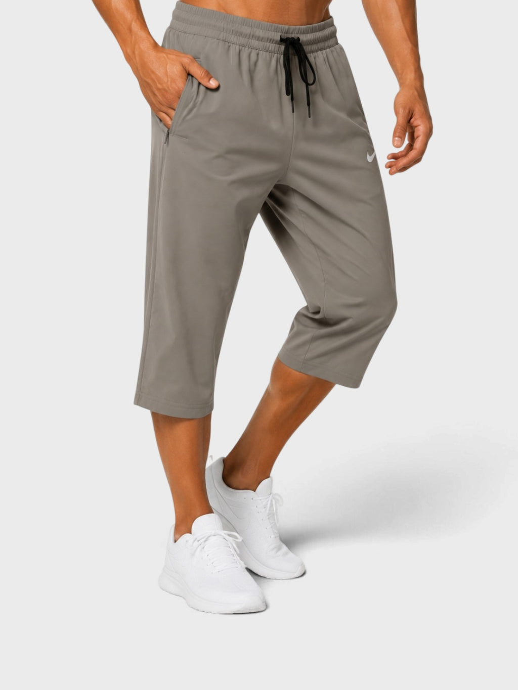 Taupe Grey Dry-Fit Sports Capri Shorts