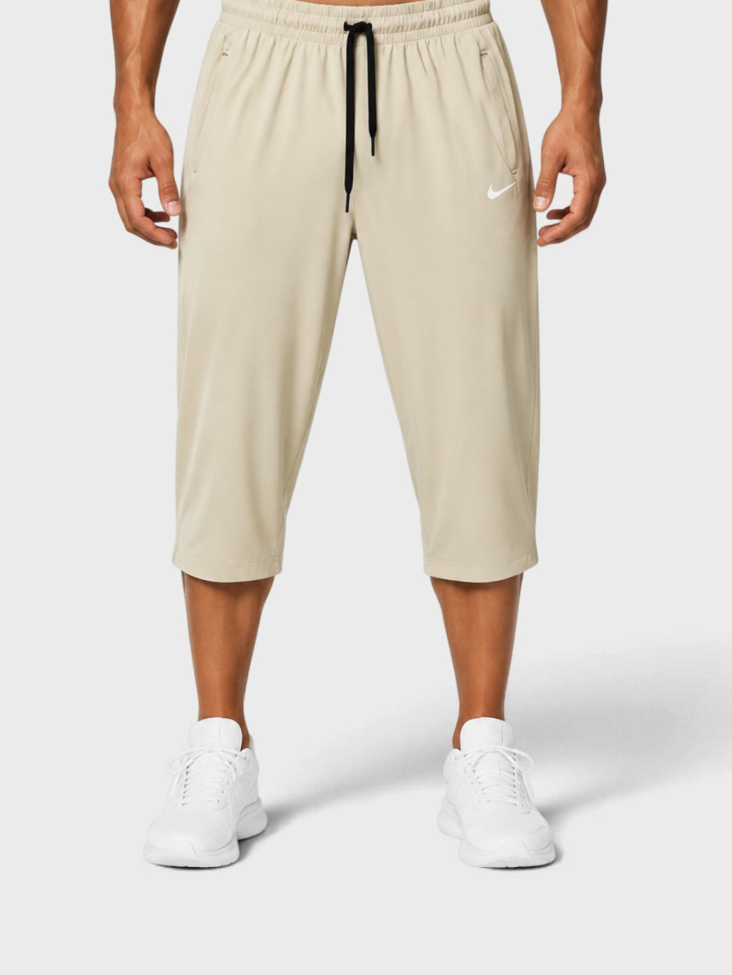 Beige Dry-Fit Sports Capri Shorts