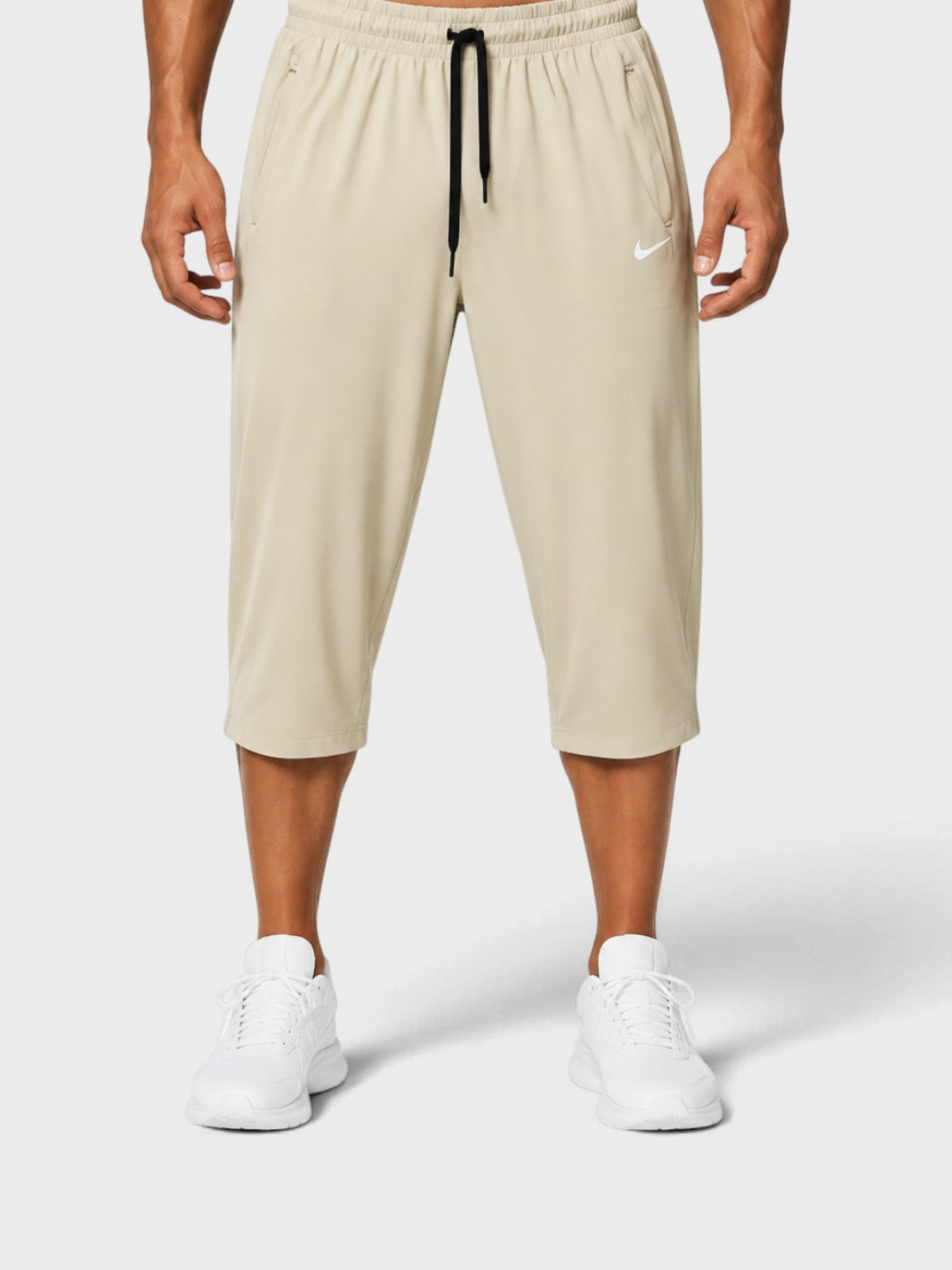 Beige Dry-Fit Sports Capri Shorts