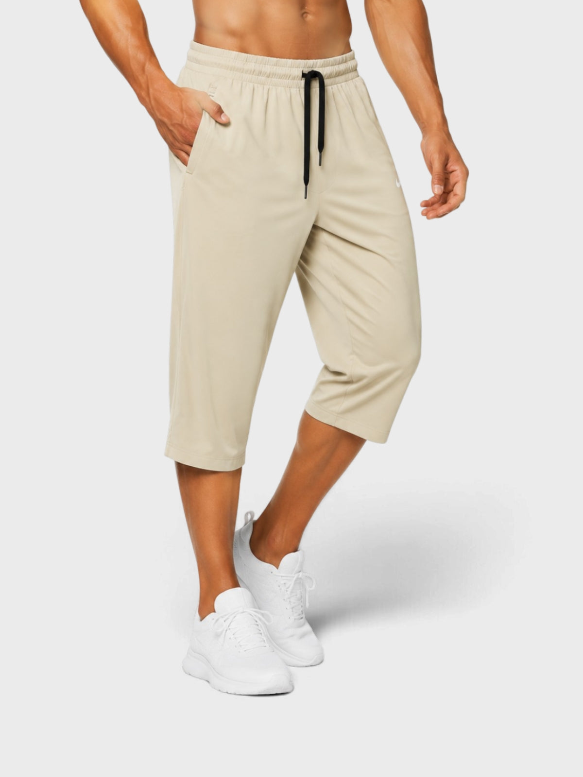 Beige Dry-Fit Sports Capri Shorts