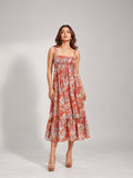Paisley Bloom Shirred Midi Dress (Rust)